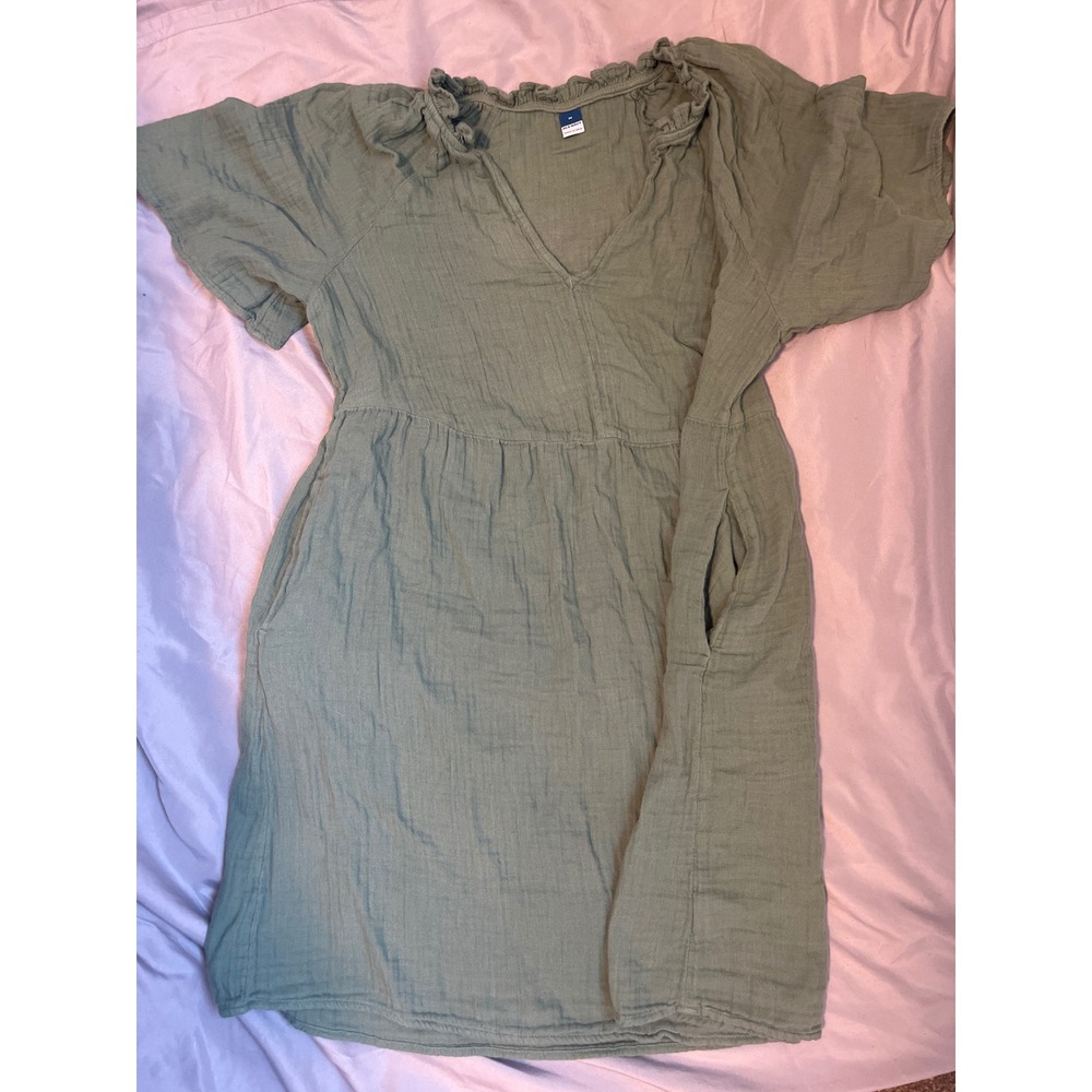 Old Navy Olive Green Gauze Flutter Sleeve V Neck Midi Dress Women's Size Medium